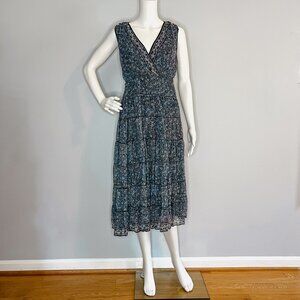 Max Studio Floral Tiered Blue Dress